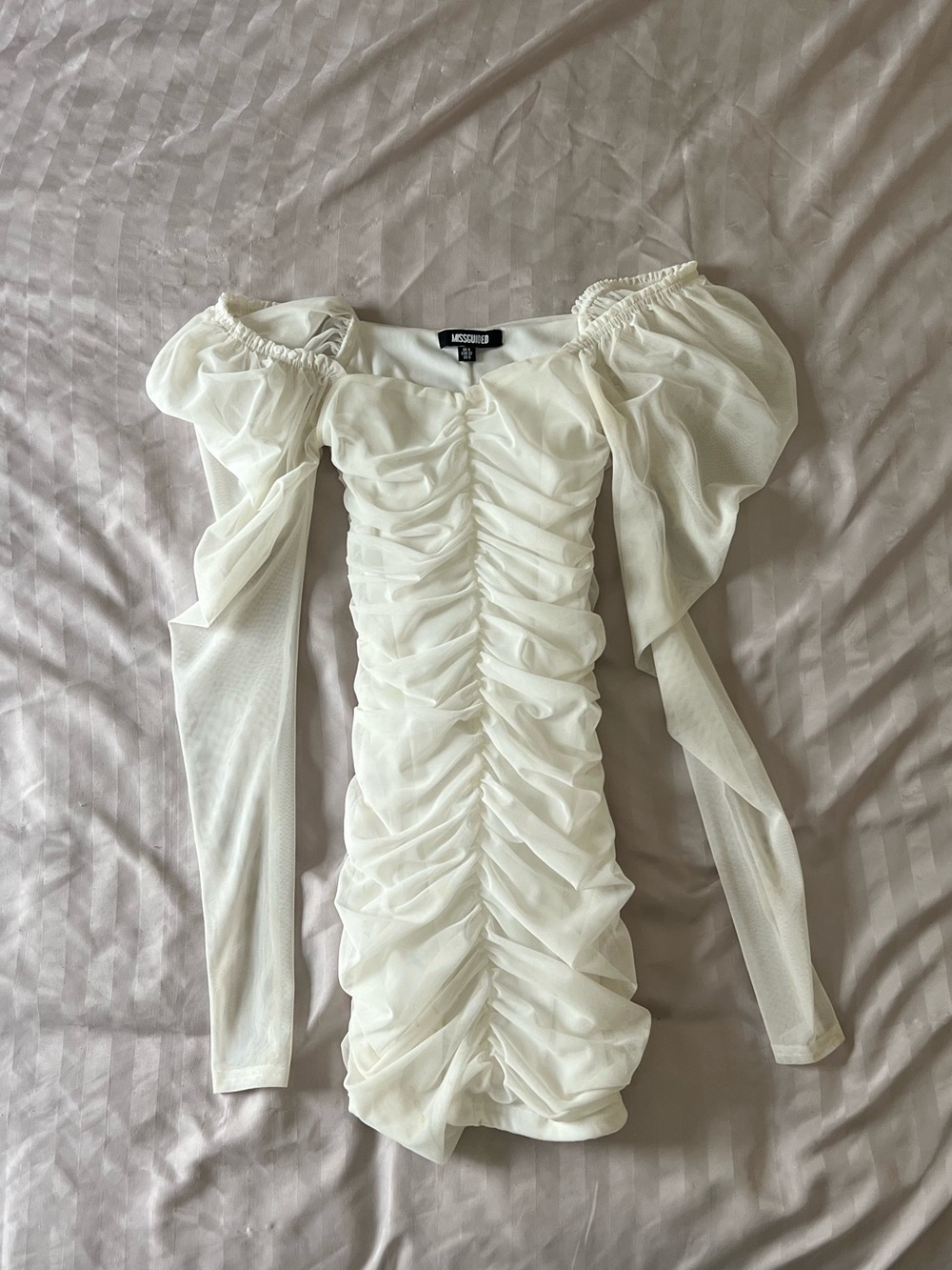 Missguided White Ruched Off-Shoulder Mini Dress